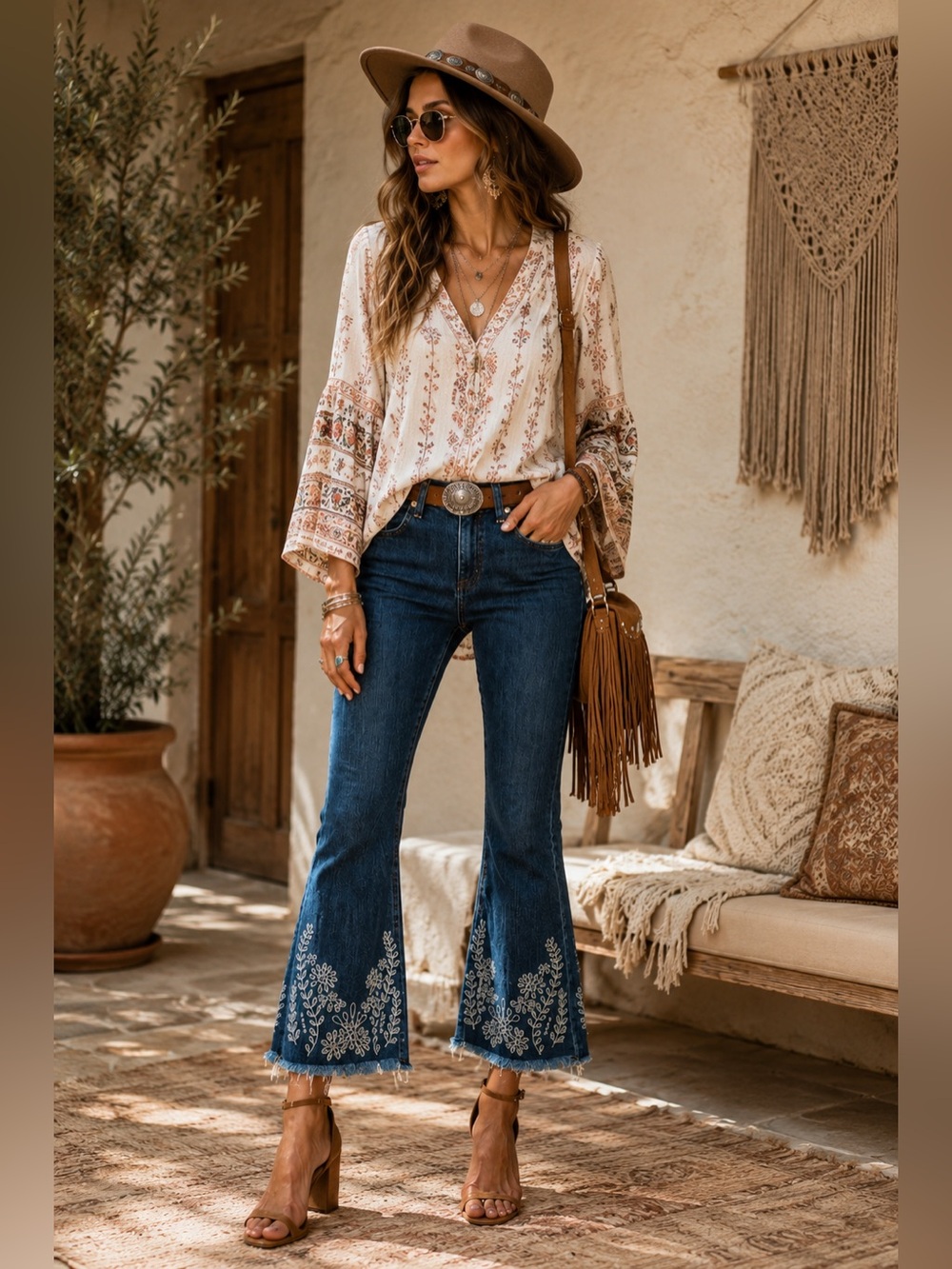 rag & bone Blue Embroidered Flare Jeans